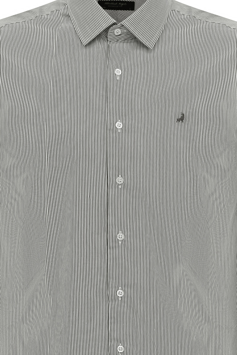 Koyu Kahve Uzun Kol Slim Fit Dar Kesim Pamuk Klasik Çizgili Gömlek