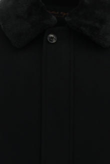 Siyah Kürklü Yaka Yün Bomber Mont / Ceket