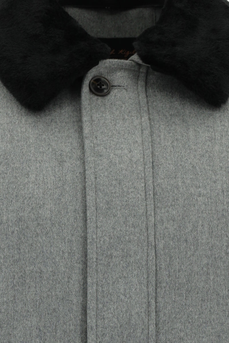 Açık Gri Kürklü Yaka Yün Bomber Mont / Ceket