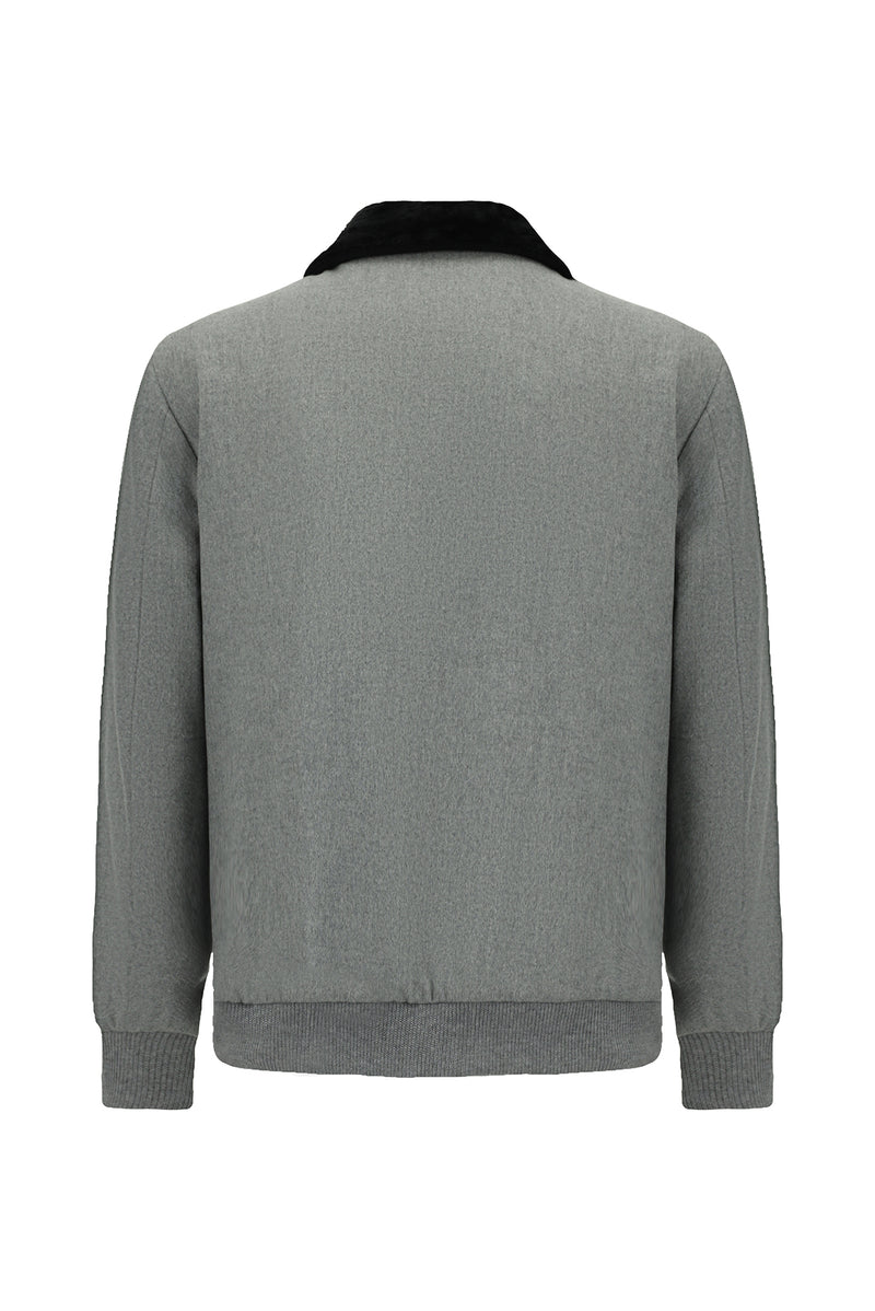 Açık Gri Kürklü Yaka Yün Bomber Mont / Ceket