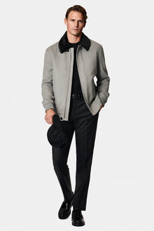 Aç?k Gri Kürklü Yaka Yün Bomber Mont / Ceket-Abdullah Ki??l?