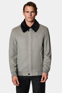 Aç?k Gri Kürklü Yaka Yün Bomber Mont / Ceket-Abdullah Ki??l?