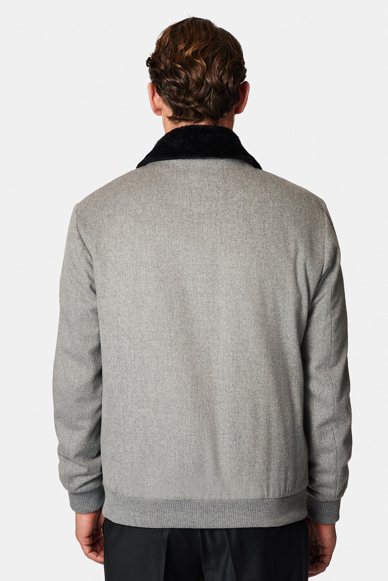 Aç?k Gri Kürklü Yaka Yün Bomber Mont / Ceket-Abdullah Ki??l?