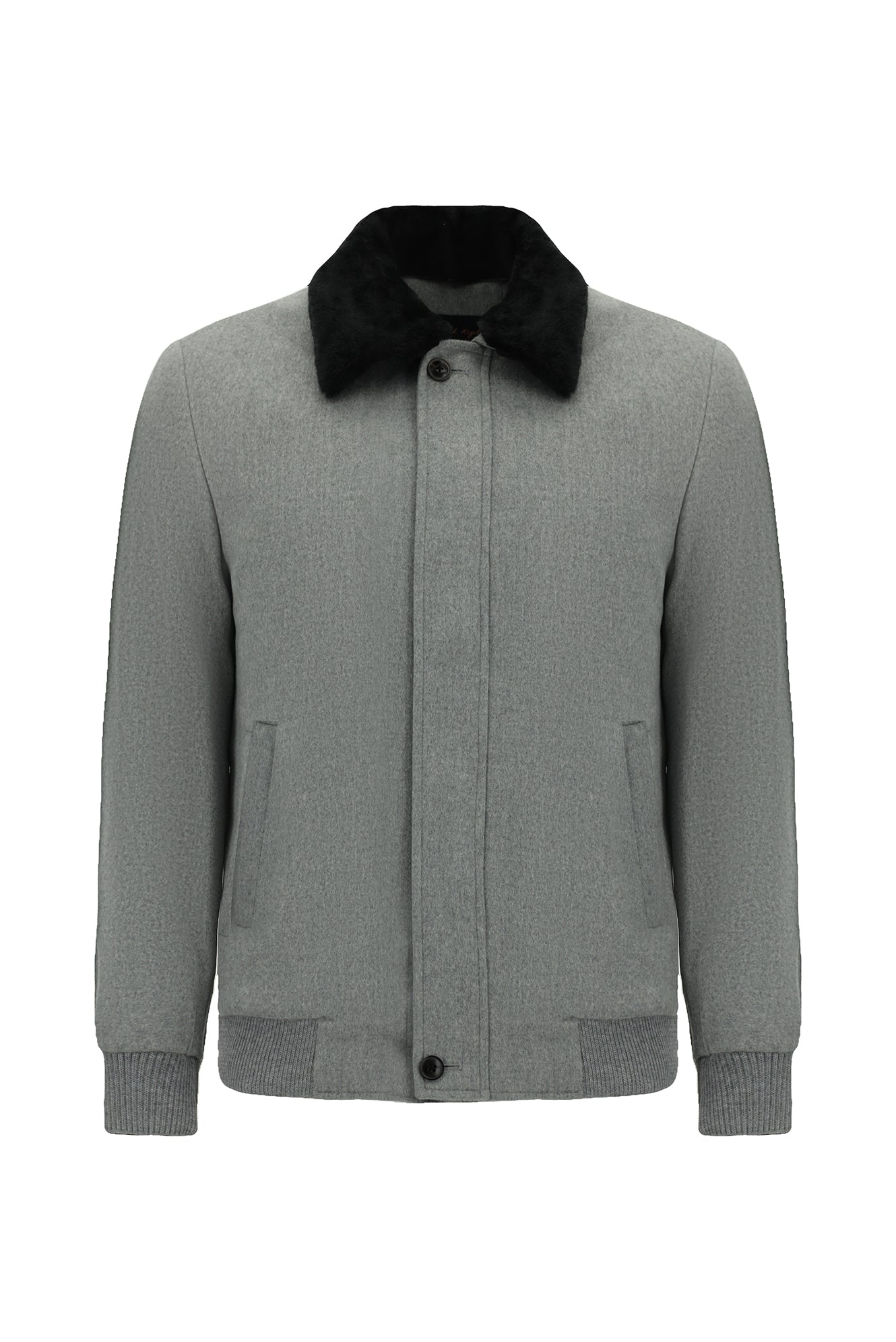 Aç?k Gri Kürklü Yaka Yün Bomber Mont / Ceket-Abdullah Ki??l?