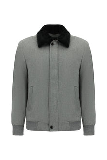 Aç?k Gri Kürklü Yaka Yün Bomber Mont / Ceket-Abdullah Ki??l?