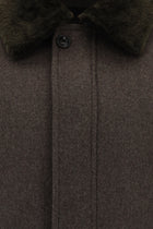 Koyu Vizon Kürklü Yaka Yün Bomber Mont / Ceket-Abdullah Ki??l?