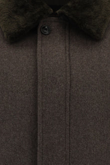 Koyu Vizon Kürklü Yaka Yün Bomber Mont / Ceket-Abdullah Ki??l?