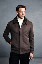 Koyu Vizon Kürklü Yaka Yün Bomber Mont / Ceket-Abdullah Ki??l?