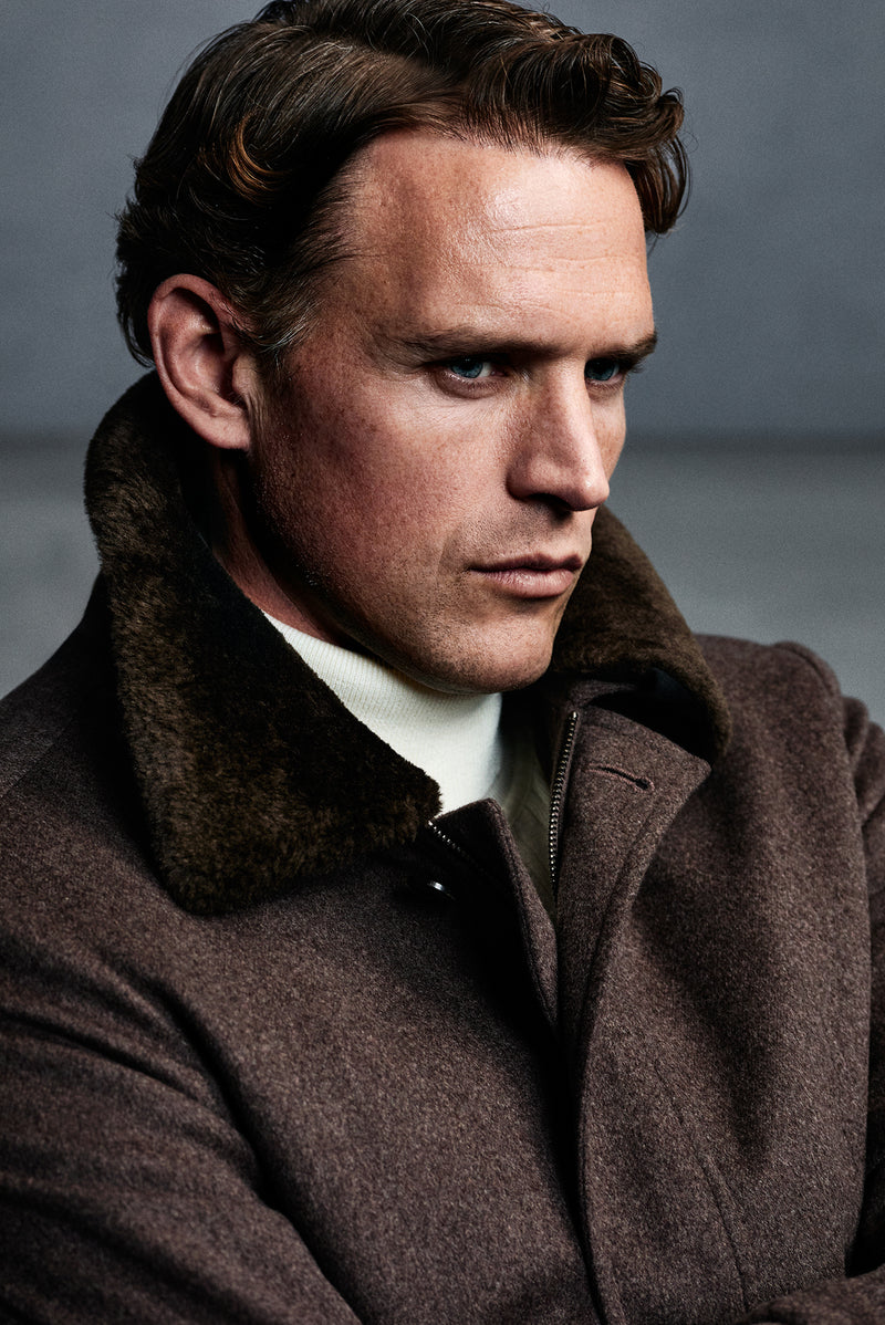 Koyu Vizon Kürklü Yaka Yün Bomber Mont / Ceket