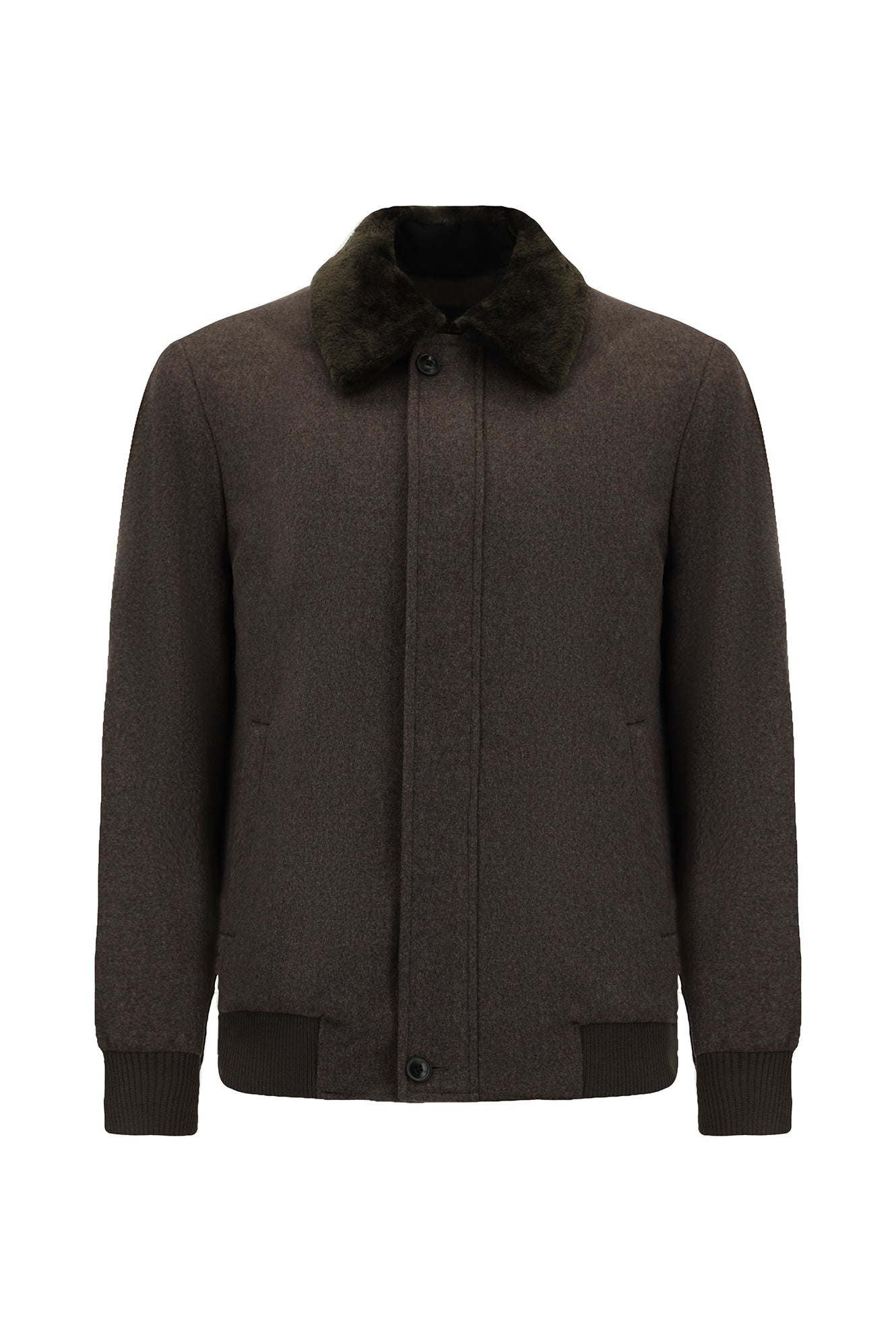 Koyu Vizon Kürklü Yaka Yün Bomber Mont / Ceket-Abdullah Ki??l?