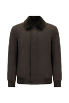 Koyu Vizon Kürklü Yaka Yün Bomber Mont / Ceket-Abdullah Ki??l?