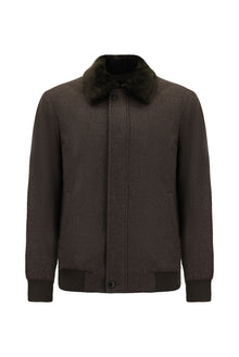 Koyu Vizon Kürklü Yaka Yün Bomber Mont / Ceket-Abdullah Ki??l?