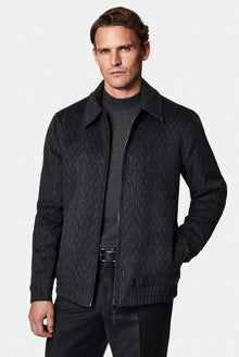 Siyah Çizgili Yünlü Bomber Ceket / Mont