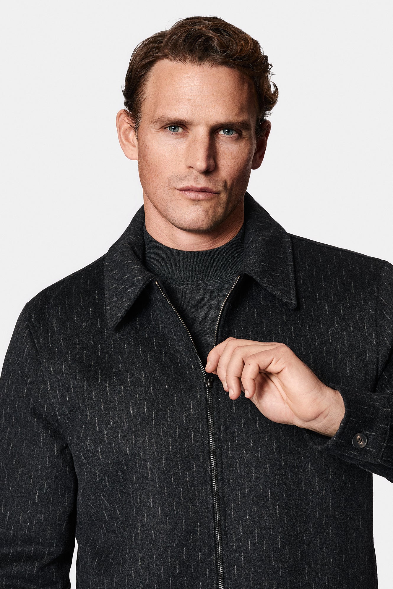 Siyah Çizgili Yünlü Bomber Ceket / Mont