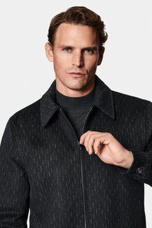 Siyah Çizgili Yünlü Bomber Ceket / Mont