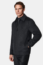 Siyah Çizgili Yünlü Bomber Ceket / Mont