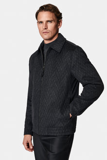 Siyah Çizgili Yünlü Bomber Ceket / Mont