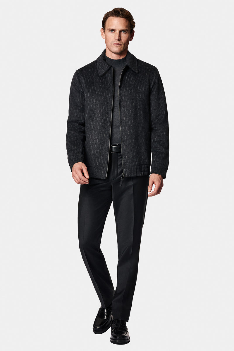 Siyah Çizgili Yünlü Bomber Ceket / Mont