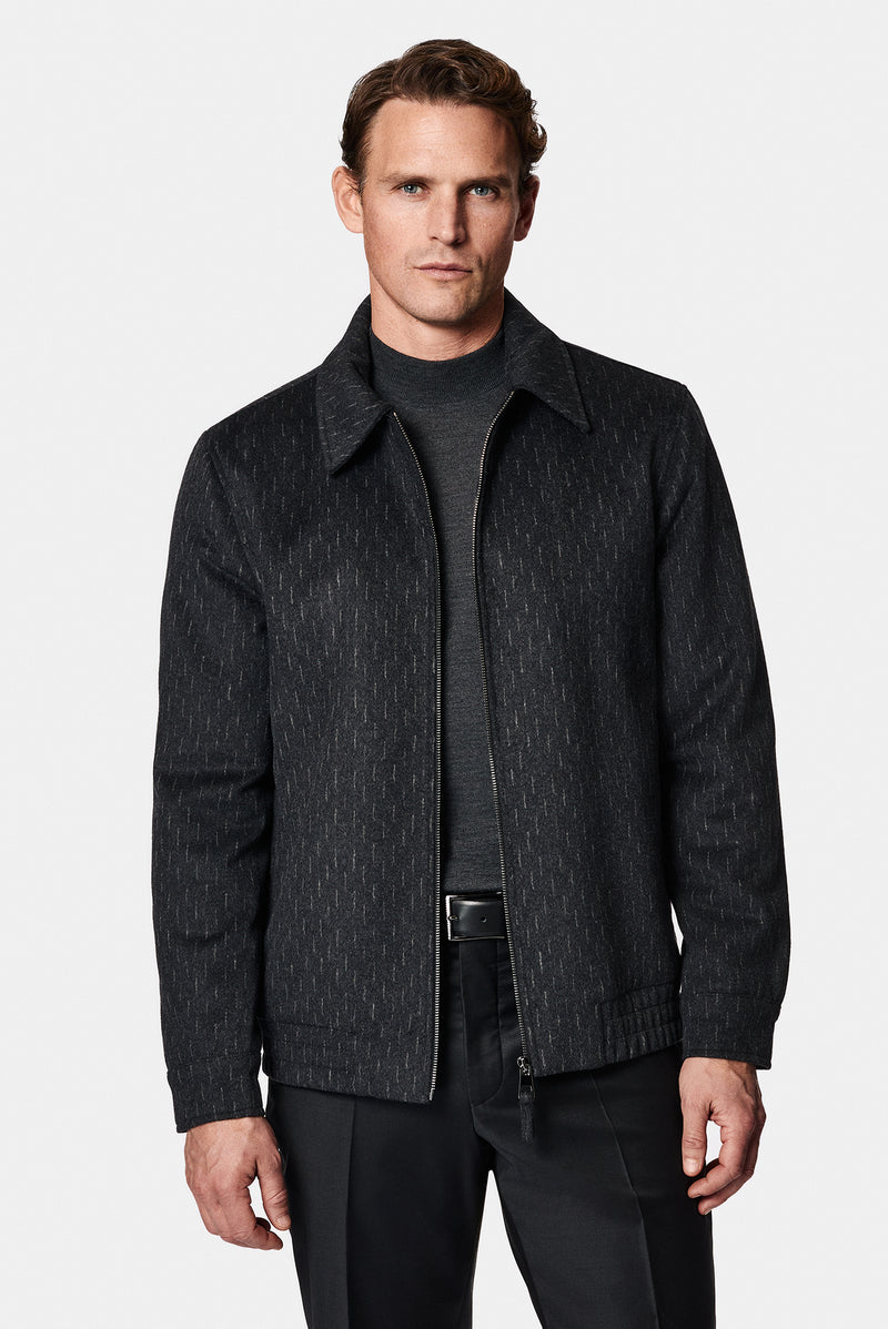 Siyah Çizgili Yünlü Bomber Ceket / Mont