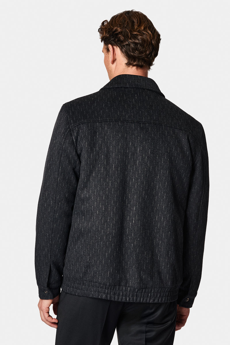 Siyah Çizgili Yünlü Bomber Ceket / Mont