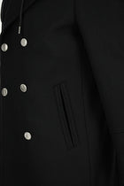 Siyah Yünlü Cepli Çıkarılabilir Kapüşonlu Yünlü Kruvaze Mont