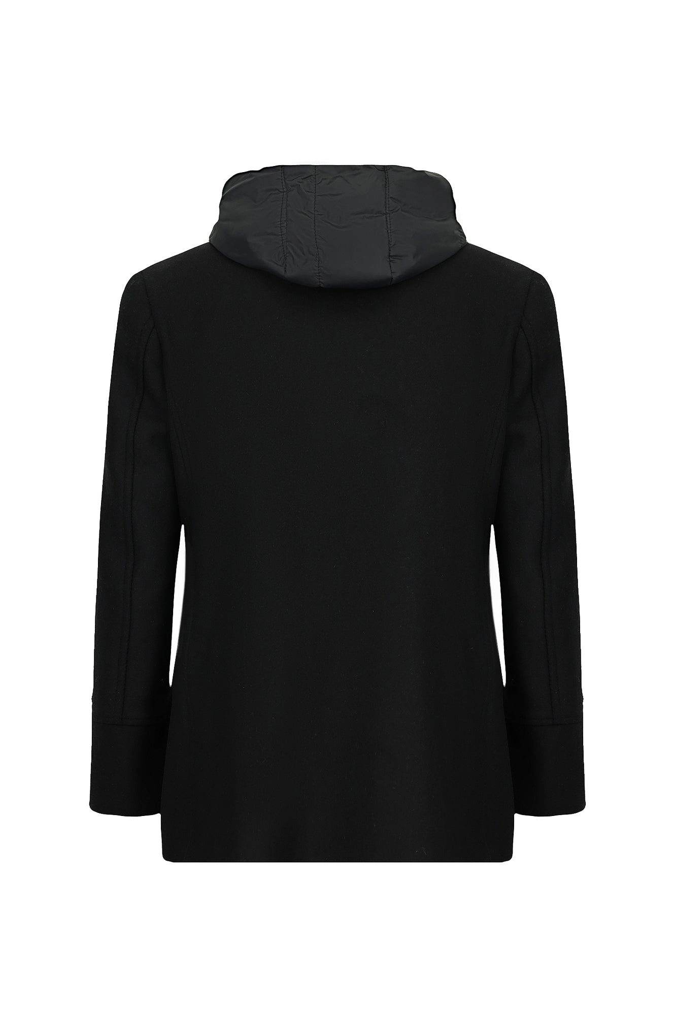 Siyah Yünlü Cepli Çıkarılabilir Kapüşonlu Yünlü Kruvaze Mont