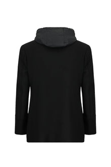 Siyah Yünlü Cepli Çıkarılabilir Kapüşonlu Yünlü Kruvaze Mont