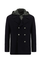 Koyu Lacivert Kapüşonlu Yünlü Kruvaze Mont