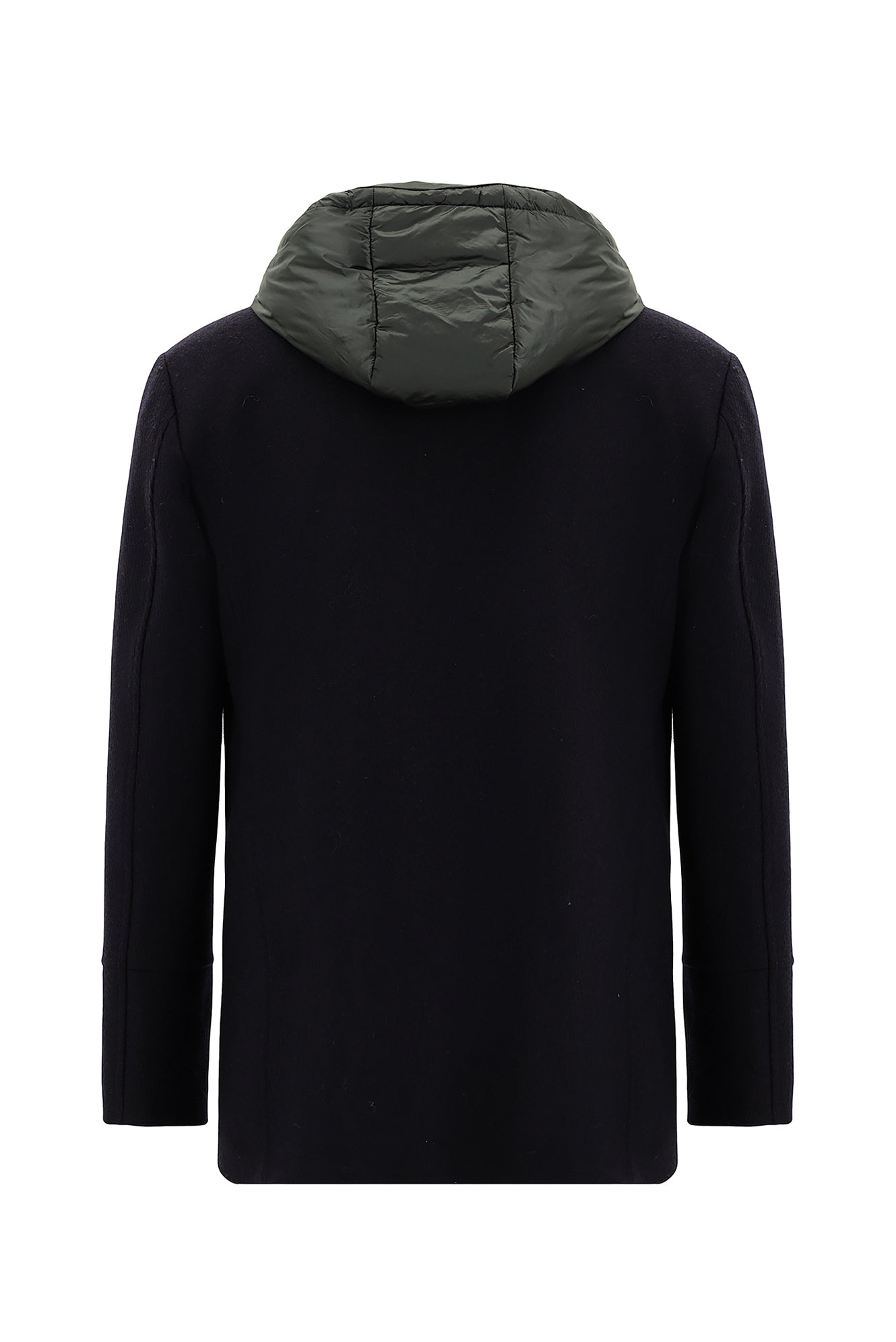 Koyu Lacivert Kapüşonlu Yünlü Kruvaze Mont