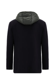 Koyu Lacivert Kapüşonlu Yünlü Kruvaze Mont