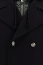 Koyu Lacivert Kapüşonlu Yünlü Kruvaze Mont