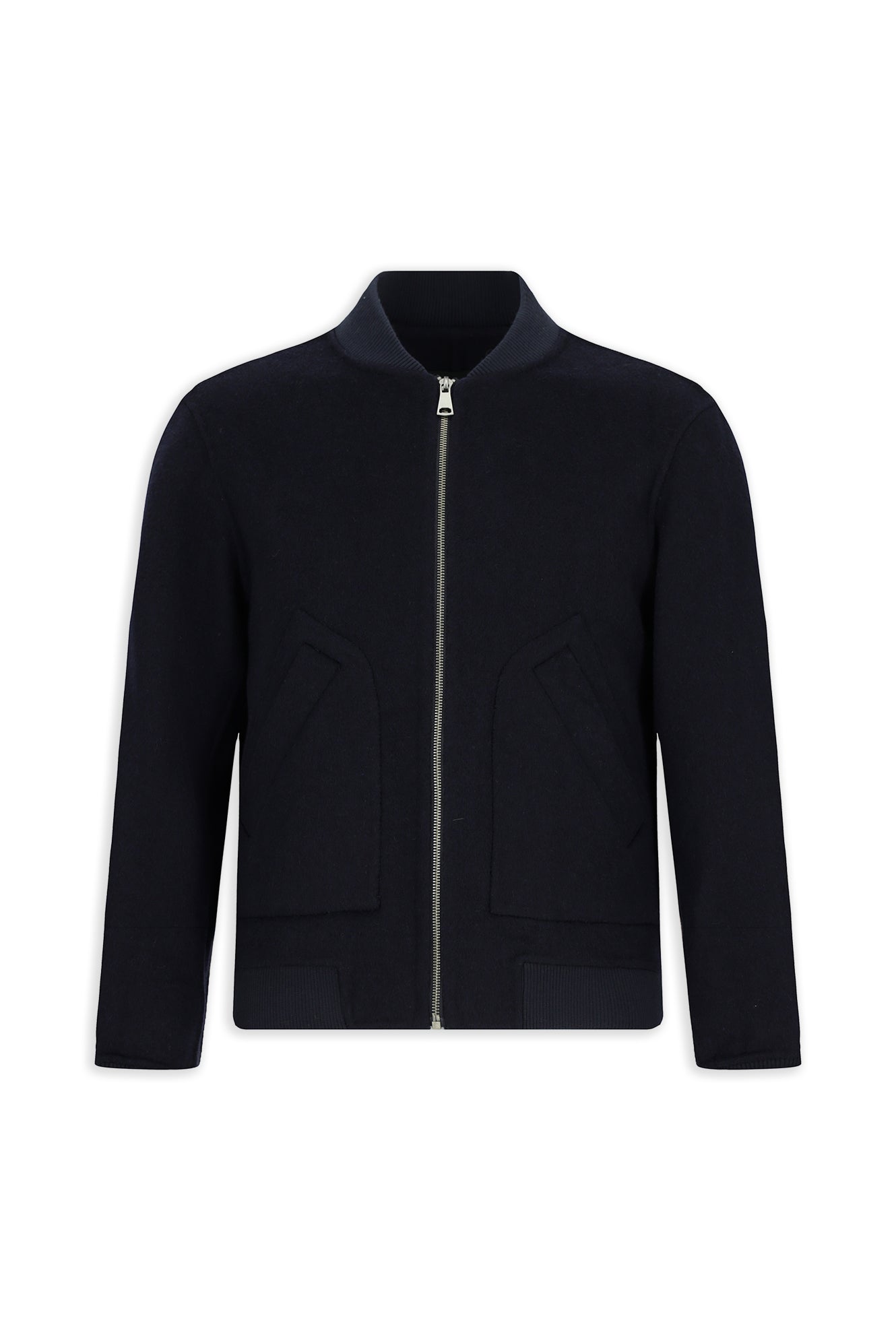 Koyu Lacivert Yünlü Cepli Sıcak Tutan Fermuarlı Bomber Ceket / Mont