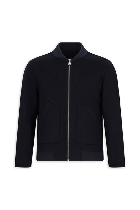 Koyu Lacivert Yünlü Cepli Sıcak Tutan Fermuarlı Bomber Ceket / Mont