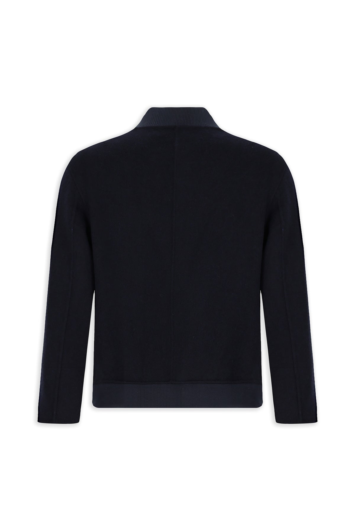 Koyu Lacivert Yünlü Cepli Sıcak Tutan Fermuarlı Bomber Ceket / Mont