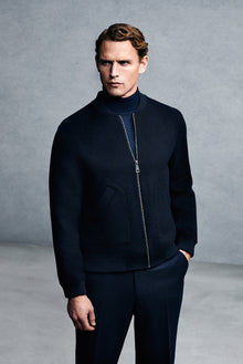 Koyu Lacivert Yünlü Cepli S?cak Tutan Fermuarl? Bomber Ceket / Mont-Abdullah Ki??l?