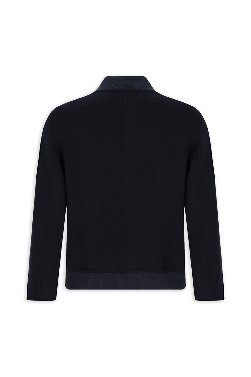 Koyu Lacivert Yünlü Cepli Sıcak Tutan Fermuarlı Bomber Ceket / Mont