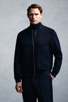 Koyu Lacivert Yünlü Cepli S?cak Tutan Fermuarl? Bomber Ceket / Mont-Abdullah Ki??l?