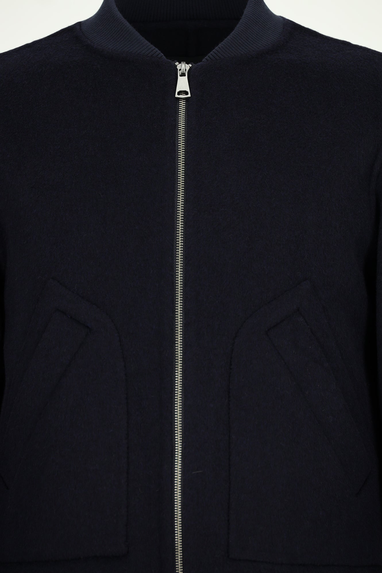 Koyu Lacivert Yünlü Cepli Sıcak Tutan Fermuarlı Bomber Ceket / Mont