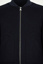 Koyu Lacivert Yünlü Cepli Sıcak Tutan Fermuarlı Bomber Ceket / Mont