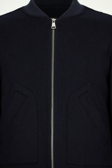 Koyu Lacivert Yünlü Cepli Sıcak Tutan Fermuarlı Bomber Ceket / Mont