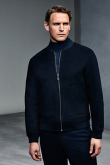 Koyu Lacivert Yünlü Cepli S?cak Tutan Fermuarl? Bomber Ceket / Mont-Abdullah Ki??l?