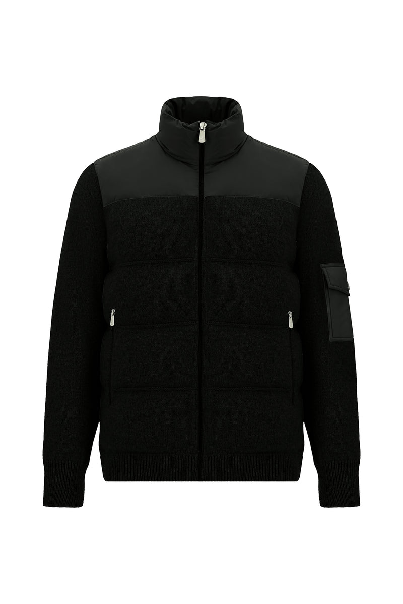 Siyah İtalyan Yün Spor Mont