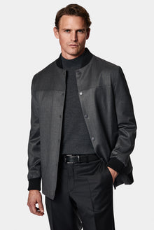 Aç?k Antrasit Slim Fit Dar Kesim Yünlü Bomber Ceket Mont-Abdullah Ki??l?