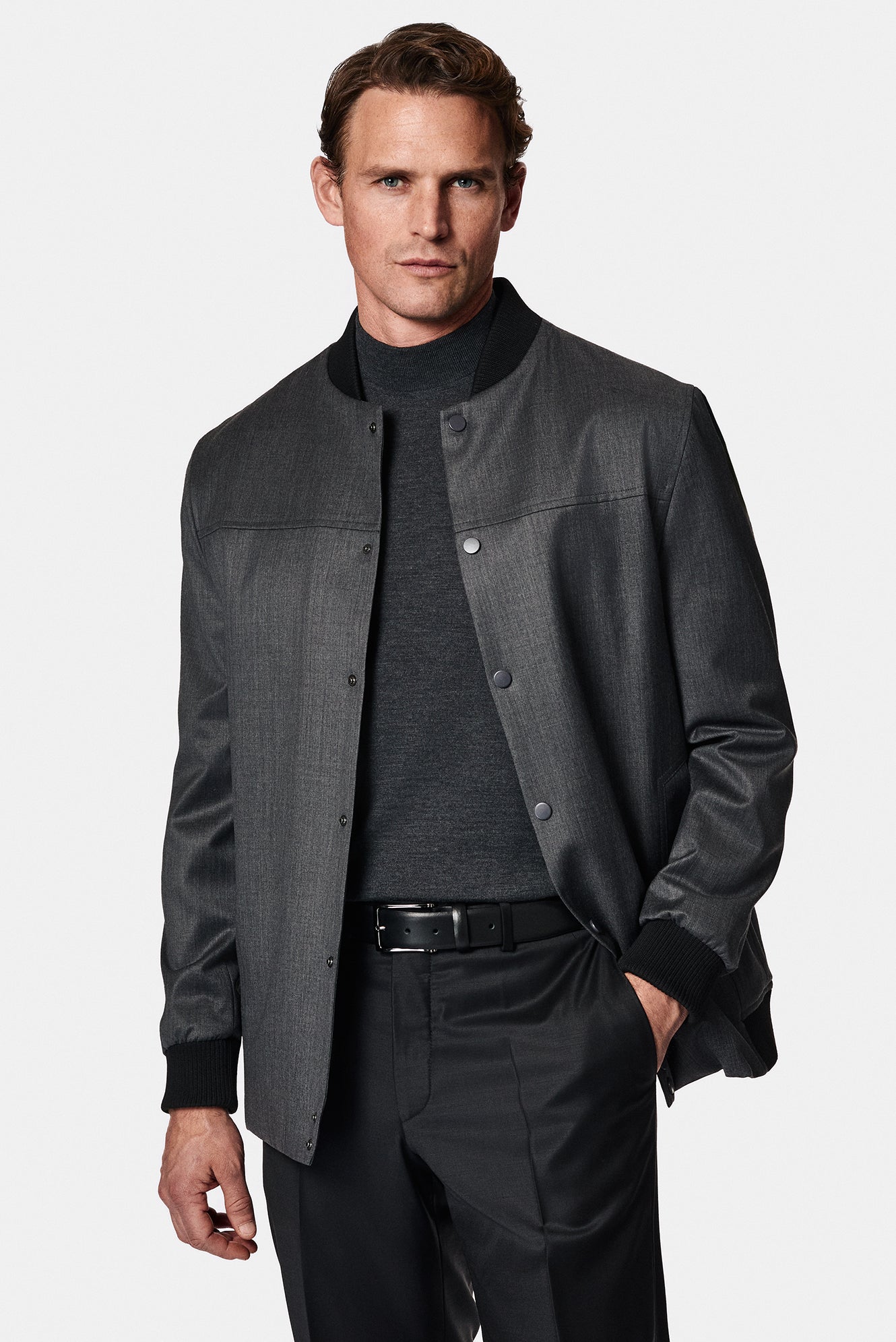 Aç?k Antrasit Slim Fit Dar Kesim Yünlü Bomber Ceket Mont-Abdullah Ki??l?