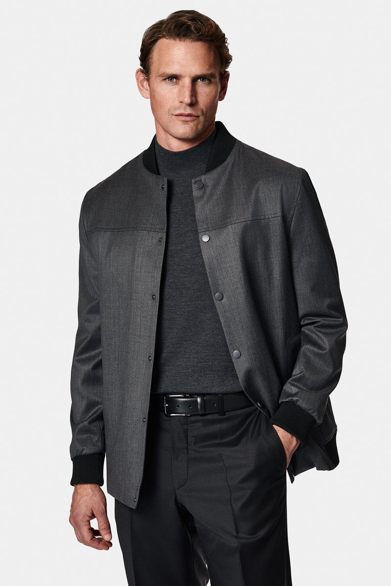 Açık Antrasit Slim Fit Dar Kesim Yünlü Bomber Ceket Mont