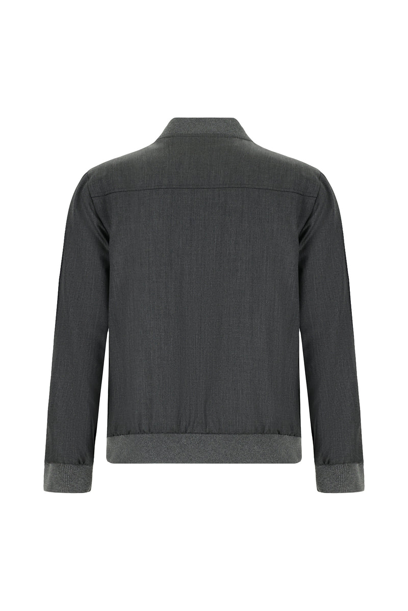 Açık Antrasit Slim Fit Dar Kesim Yünlü Bomber Ceket Mont