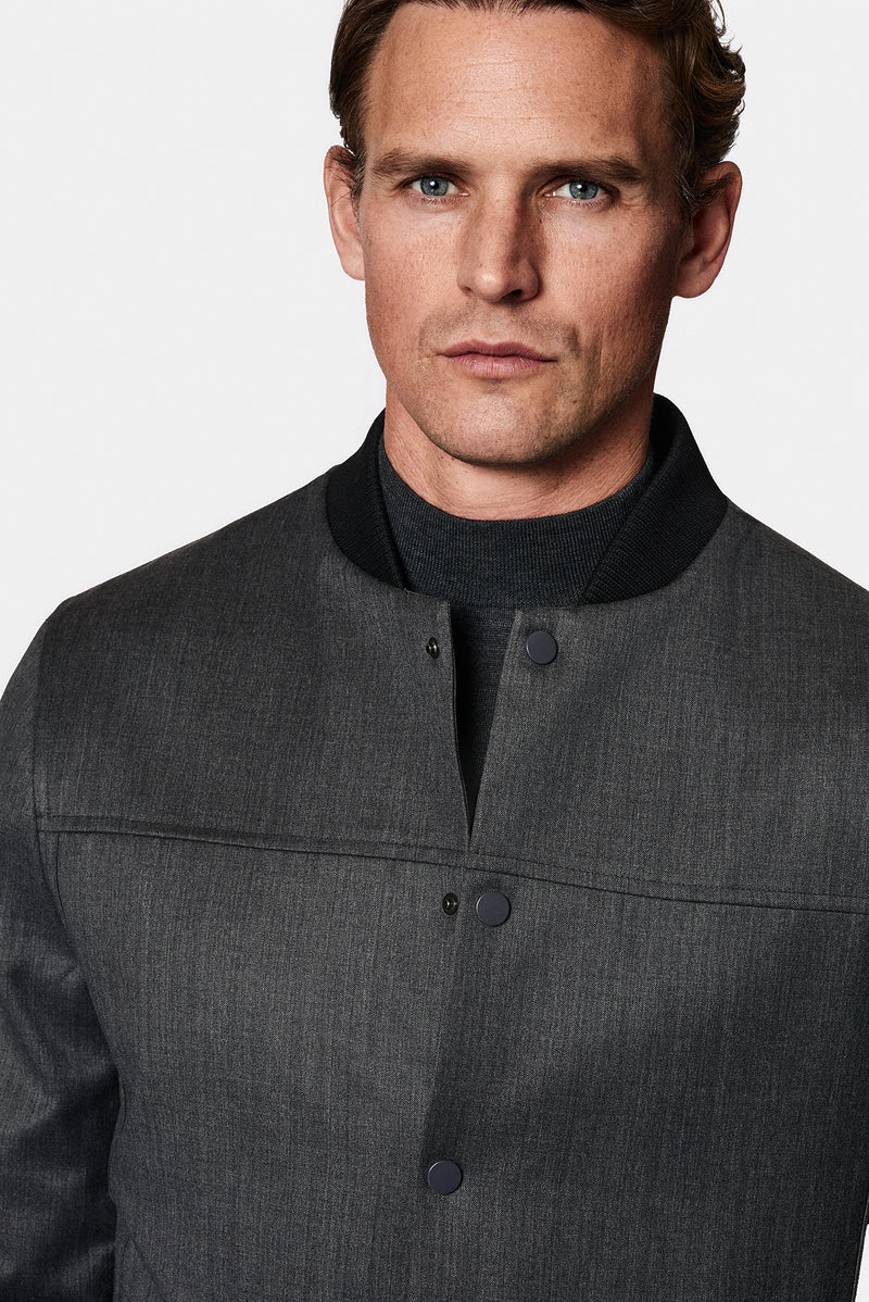 Açık Antrasit Slim Fit Dar Kesim Yünlü Bomber Ceket Mont