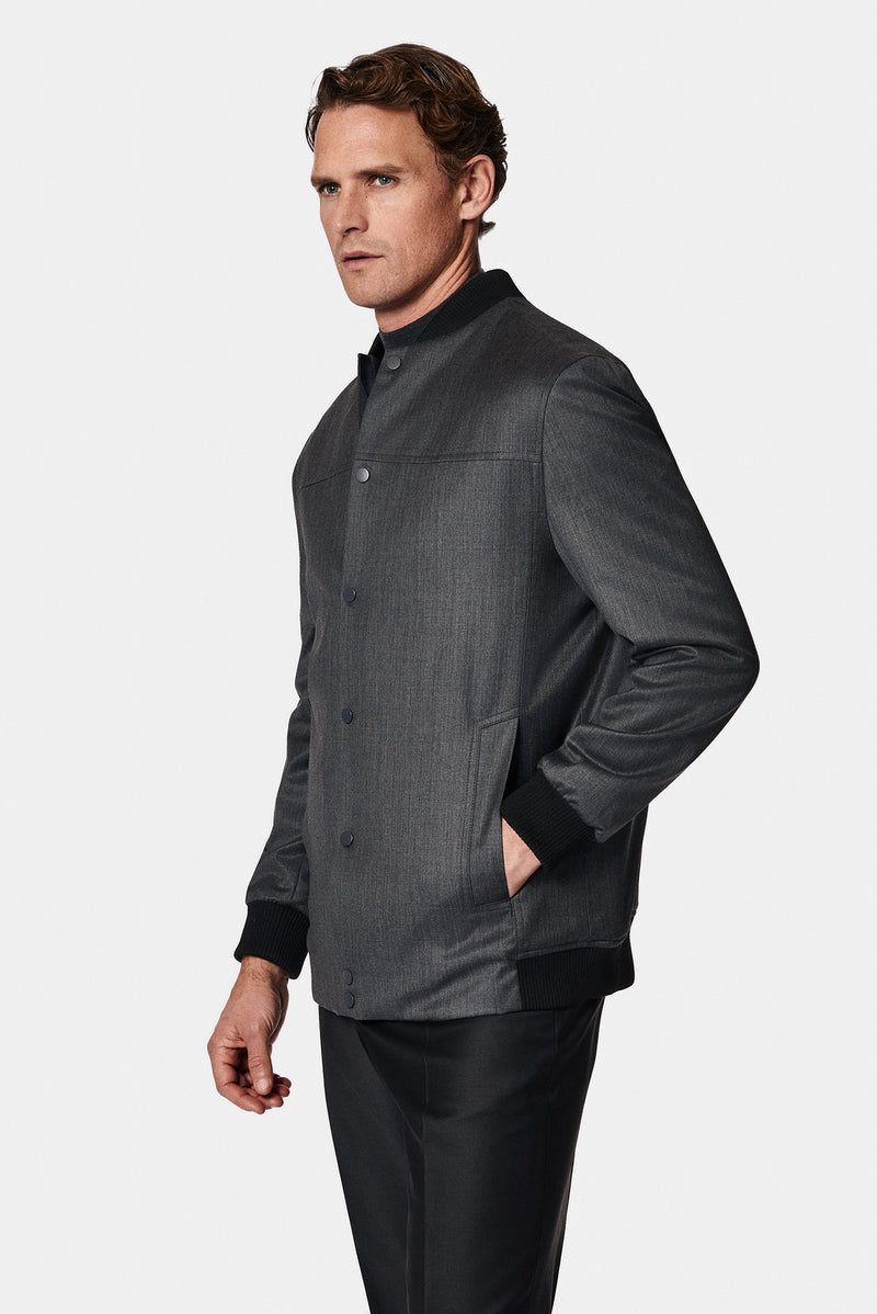 Aç?k Antrasit Slim Fit Dar Kesim Yünlü Bomber Ceket Mont-Abdullah Ki??l?