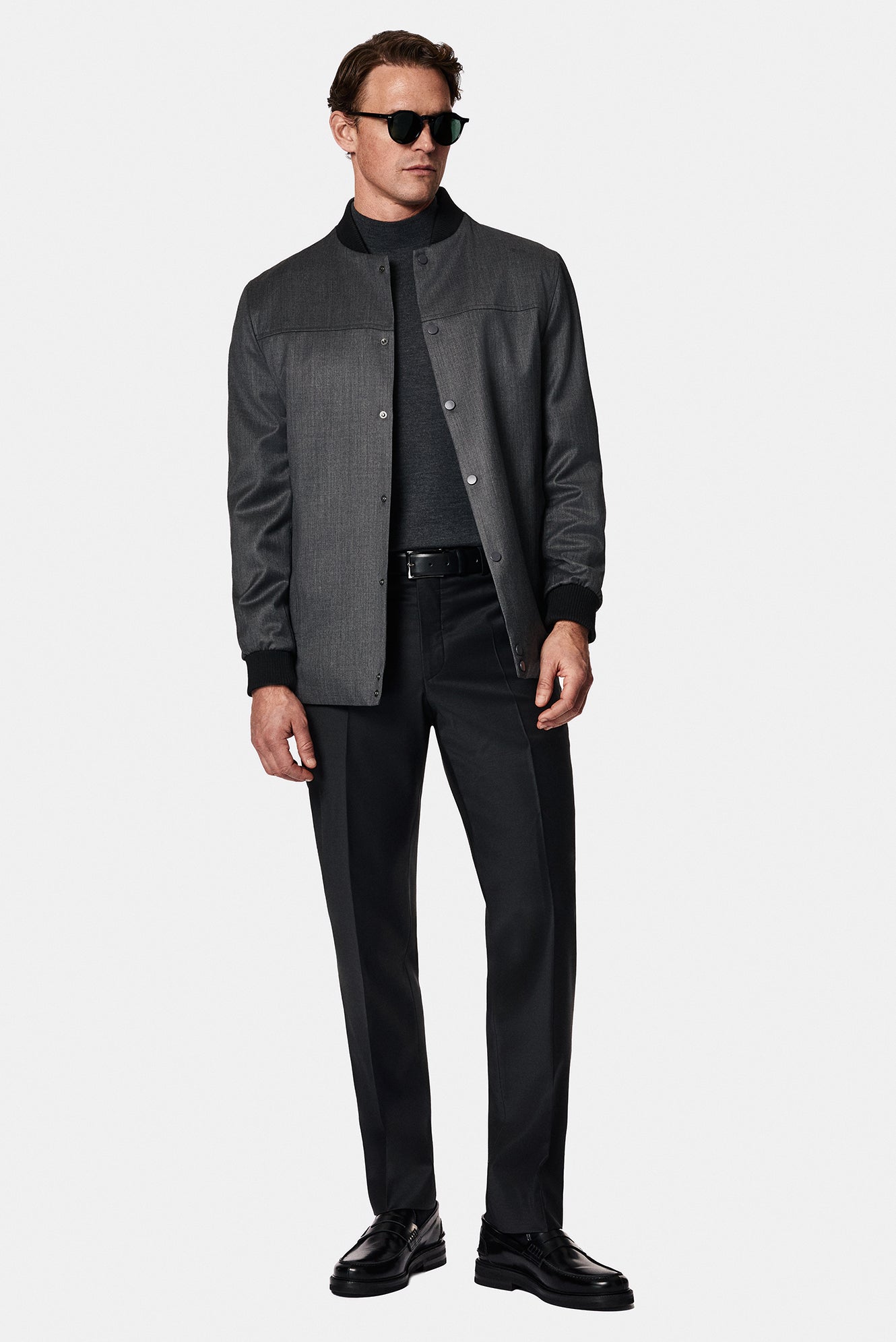 Aç?k Antrasit Slim Fit Dar Kesim Yünlü Bomber Ceket Mont-Abdullah Ki??l?