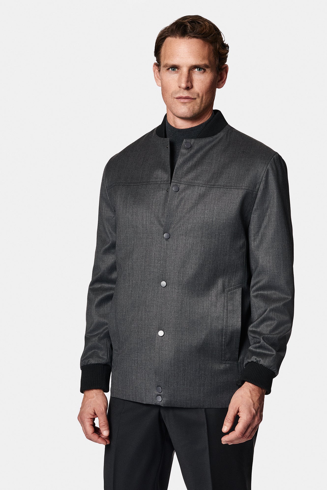 Aç?k Antrasit Slim Fit Dar Kesim Yünlü Bomber Ceket Mont-Abdullah Ki??l?